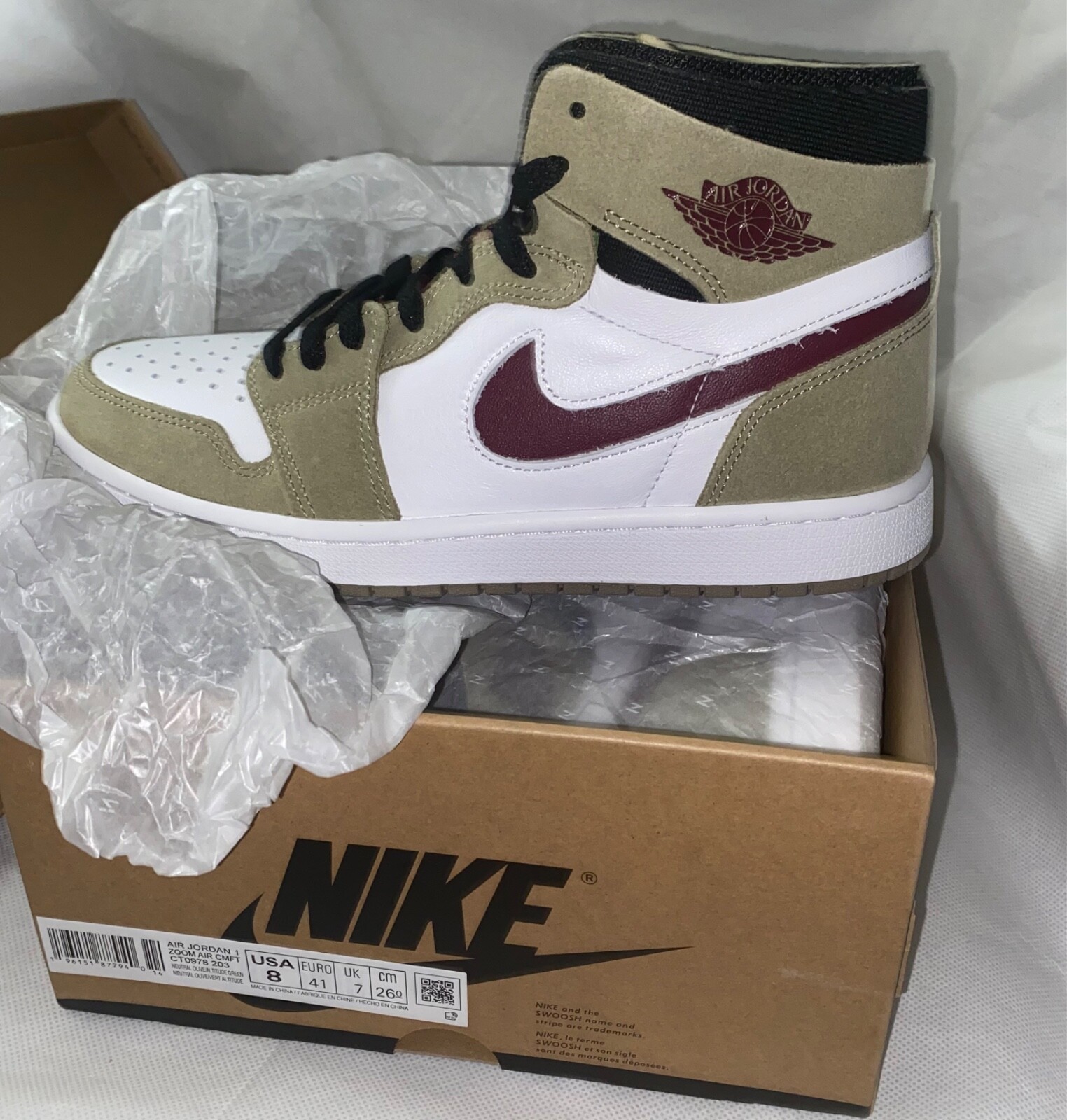 New AIR JORDAN 1 ZOOM AIR CMFT NEUTRAL OLIVE SIZE 8 Men DS | eBay