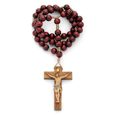 Wooden Rosary Beads Catholic Prayer Necklace Handpainted Cross from Vatican