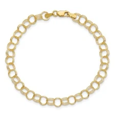 Real 14kt Yellow Gold Solid Triple Link Charm Bracelet 7 or 8 inch Lobster Clasp