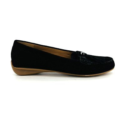 Womens 8 M GH Bass Bonnie Flat Moccasin Moc Toe Tasseled Black Suede Comfy