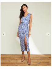 VERONICA BEARD TEAGAN RUCHED STRIPED MIDI DRESS sz 0