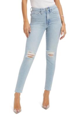 $150 Good American Good Legs Ripped Crop Skinny Jeans in Indigo