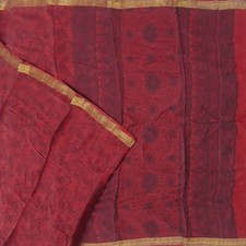 Vintage Red Sarees 100 Pure Crepe Silk Printed Zari Border Sari 5YD Soft Fabric