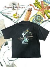 Tommy Bahama Black Embroidered Cigar Martini Silk Shirt Large 2004