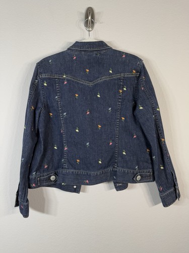Liz Claiborne Womens Petite L Blue Jean Jacket Embroidered Flowers Front Buttons - Bild 2 von 12