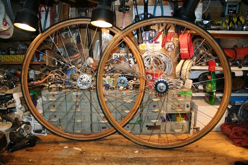 1950s Wood Rim Track Pista Wheelset 700c FB Italy Hubs Tubular Wooden Rim
