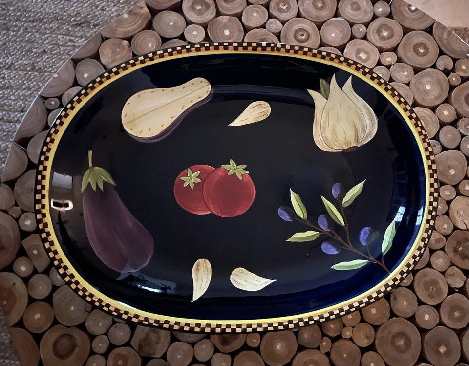 Plato de cerámica pintado a mano negro Laurie Gates Ware XL 20" "de verdad" raro negro Foto 2 de 4