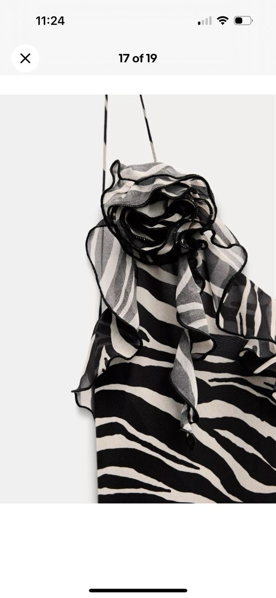 ZARA FW24 WOMAN RUFFLED LONG ANIMAL PRINT DRESS ZEBRA M 8474