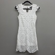 Sequin Hearts Dress Womens 3 White Lace Crochet Lined Keyhole Scallop Hem Mini
