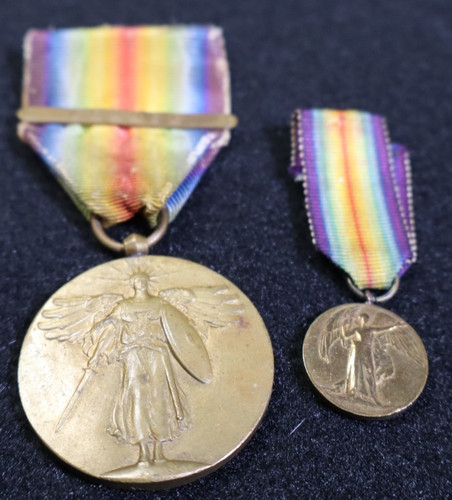 WWI US Great War for Civilization Medal Victory w/ Ribbon USA France Bar Mini