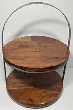 Hearth & Hand Magnolia 2 Tier Cake Stand Wood Galvanized Metal Farmhouse Decor