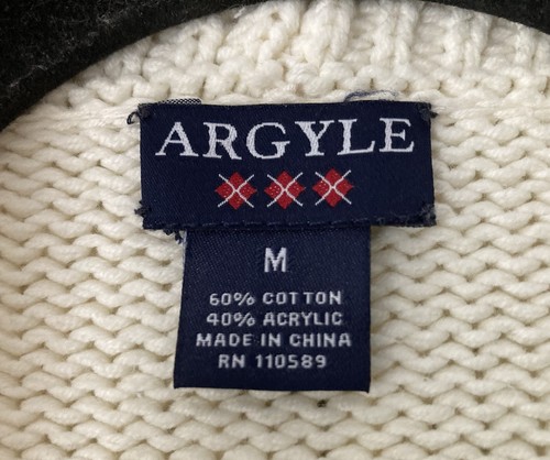 Cardigan donna marca Argyle maglia larga aperto davanti bianco sporco collo sciallato M - Foto 3 di 7