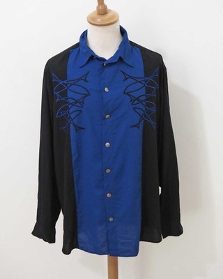 BERTO LUCCI Herren Hemd Gr. 41/42 Blau Schwarz Polyester Viskose Rockabilly