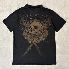 Vintage Y2K Ring Of Fire Polo Shirt Men?s Size XXL Skull Graphic 