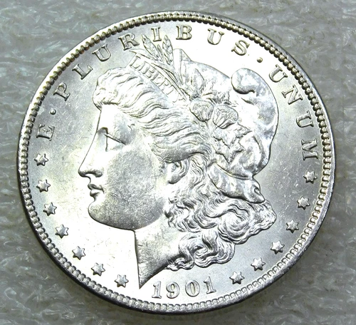 1901 O Morgan Silver Dollar BU Frosty Bright coin in saflip #P322
