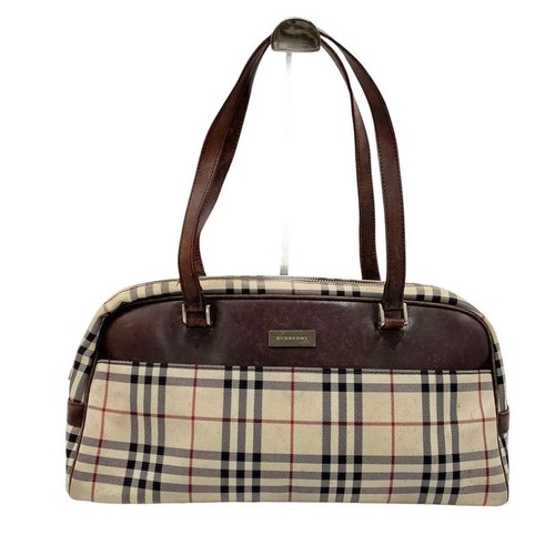 Burberry Nylon Canvas Leather Mini Boston Handbag Brown from Japan