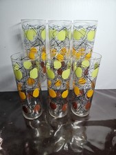 6 Vintage Federal Tom Collins Zombie Glasses MCM 6.75" Yellow Orange Brown Black
