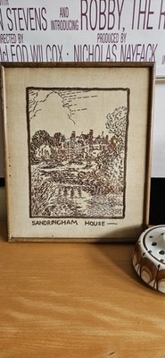 Vintage seltene Stickerei Sandringham House gerahmt W.H. Jarvis & Son Dartford ca. 1940er Jahre