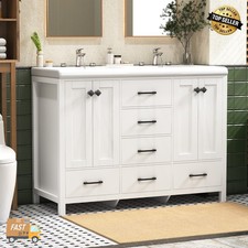 47.3" Bathroom Vanity Double Sink Ceramic Freestanding Storage Cabinet Drawers.