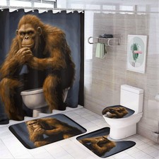 4 Pcs Bathroom Shower Curtain Set,Bathroom Sets with Rugs Bath Mat,U Shape a...