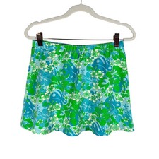 Lily's of Beverly Hills Vintage Floral Mini Skirt Blue Green Hibiscus Small