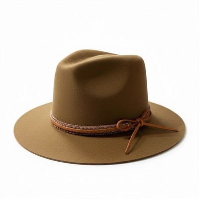 Anna & Ava Women 100% Wool Fedora Hat Brown Western Rancher Wide Brim Boho Fall