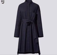 Uniqlo +J Jil Sander Navy Shirt Dress Coat L Collared Belted Used