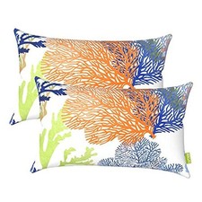 12 20 Inch Outdoor Lumbar Pillows, Pack of 2 20" x 12" Pack of 2 Coral Multi