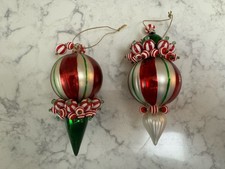 Katherine  s Collection Glass Peppermint Swirl Finial Christmas Ornament