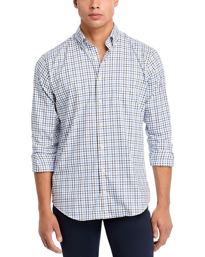 Peter Millar Mens Regular fit Long Sleeve Button-Up Shirt Small White Blue Plaid