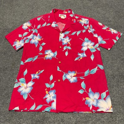 Vintage Paradise Found Hawaiian Shirt Men Medium Red USA Short Sleeve Button