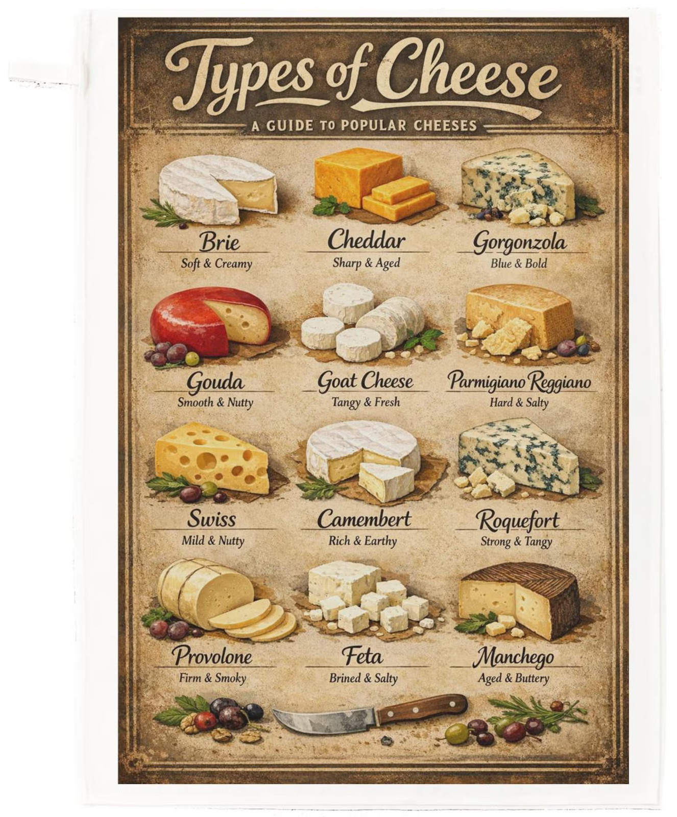 Types of Cheese Cotton Tea Towel