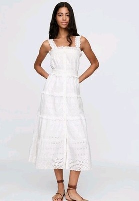 NWT Gap X Doen Eyelet Midi Embroidered White Square Neck Smock Dress Sz L  $158 | eBay