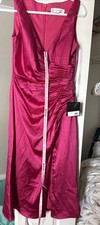 Ieena for Mac Duggal 26625 Pink Satin Ruched V-Neck Faux Wrap Midi Dress Size 6