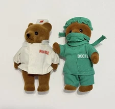 Vintage 1986 Doctor Nurse Bears Plush Caltoy Jointed 4” Tall Small Miniature