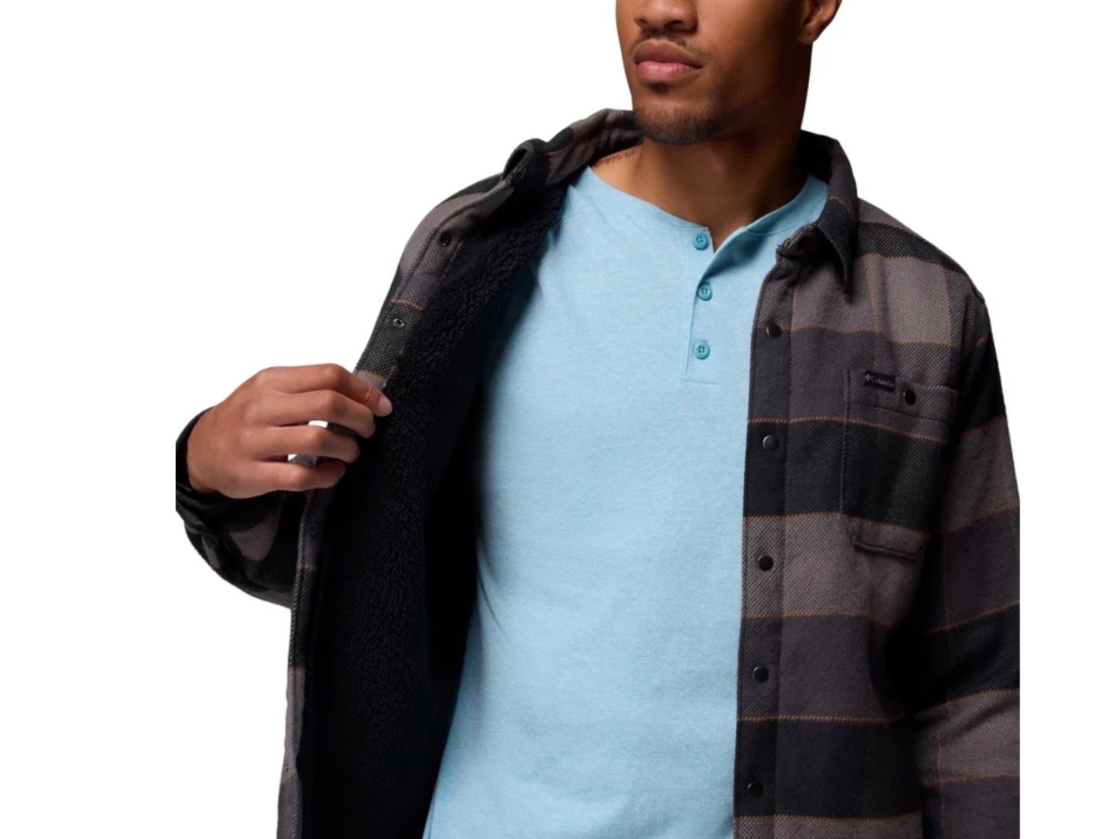 Columbia Men's Shirt Jacket, Black Multi Windowpane Check, S/M/L/XL