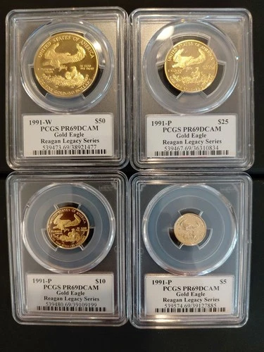 1991 Complete 4 coin Set PR69DCAM GOLD EAGLE Reagan Legacy Series $50,$25,$10,$5