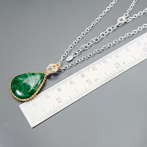 Gemstone jewelry Natural Malachite Necklace 925 Sterling Silver 18"/N24828 - Picture 3 of 8
