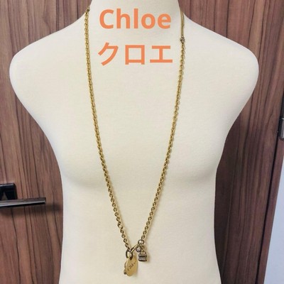 Chloé Gold Long Necklace Rock Charm