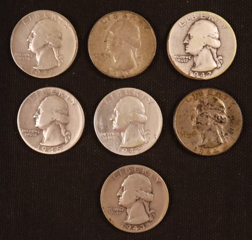 Lot of 7 - Silver Washington Quarters (1942-1964) - AG-XF - Nice Details-Lot #8