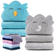 2 Pack Hooded Baby Towel Rayon Made from and 8 Washcloths - Lovely Elephant, ...