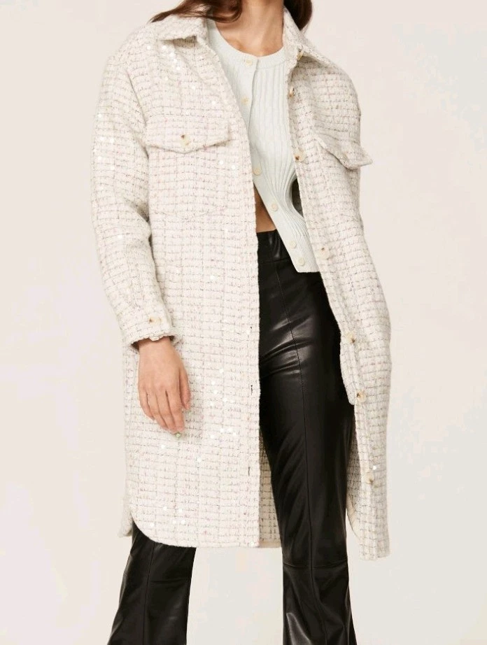 Grand Entrance Shacket Jacket BLANKNYC Medium Women's White Sequin Long Sleeve M