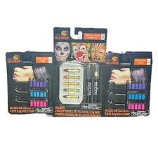 3x Halloween Pencil & Crayon Makeup Kit And Hair Chalk Comb