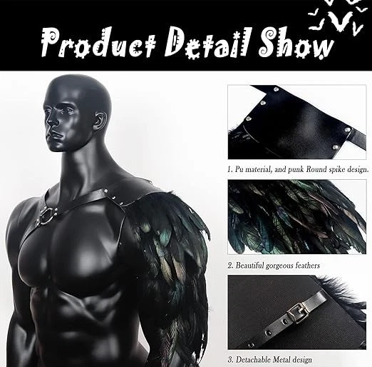 Armadura de hombro de pluma gótica para hombre arnés de cuero guardias medievales Halloween Foto 4 de 4