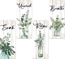 Wall Art Decor Green Leaves Wood Wall Hangings Arquiel 4Pcs Boho Plants Wooden