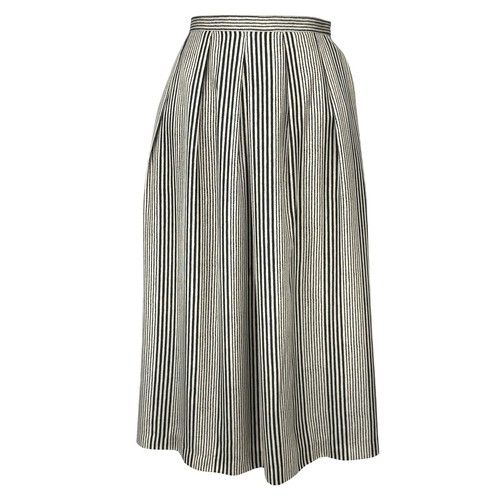Aquascutum, AQUASCUTUM of London Vintage Striped Pleated Black Tan Pockets Midi Skirt Sz 10