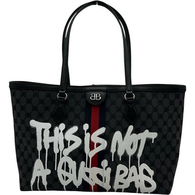 BALENCIAGA GUCCI The Hacker Project 680125 Gray/Black Canvas Tote #2010