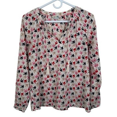 Boden Gauzy Boho Tassel Tie Top, Ivory Swallow Swoop, Size 2