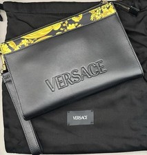 Versace Barocco Black Leather Bag / Clutch with Removable Strap Authentic