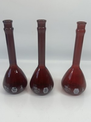 KIMAX 100 mL Class A Volumetric Flask Set of 3 Borosilicate Glass Labware USED